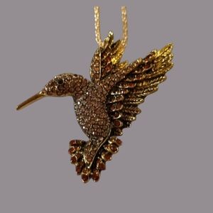 🐞🤎Gold/Brown Hummingbird Necklace / Brooch - NWOT🤎🐞
